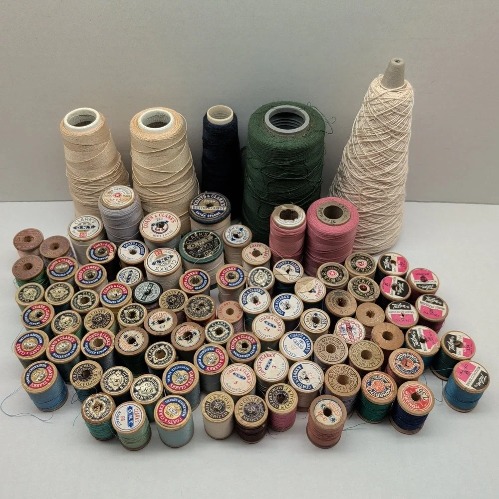 Vintage Sewing Thread Lot Coats & Clark Star Talon Wood Spools Cones Mixed Color